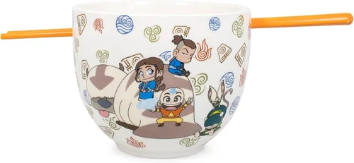 Surreal Entertainment Avatar: The Last Airbender Juego de vajilla de cerámica japonesa | Incluye tazón de ramen de 18 onzas y palillos de cerámica |