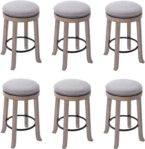 Miniatura 11 de DUOMAY Taburetes de bar giratorios modernos con respaldo, taburetes de altura de mostrador de 28 pulgadas, taburete de bar tapizado de lino