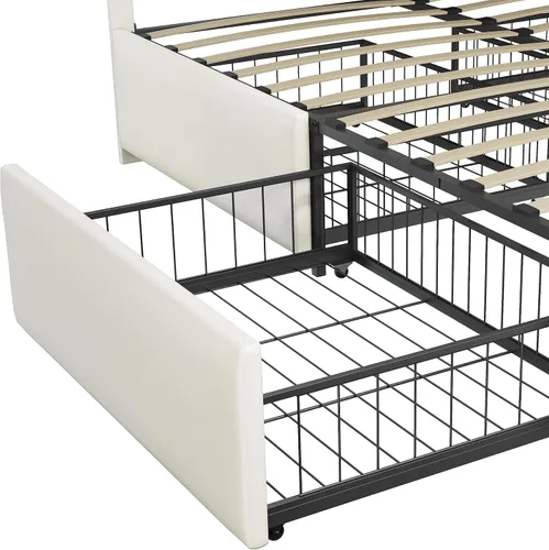Miniatura 21 de Topeakmart Base de cama de plataforma tapizada tamaño Queen con cabecera ajustable en altura y 3 cajones de almacenamiento, base de colchón de piel