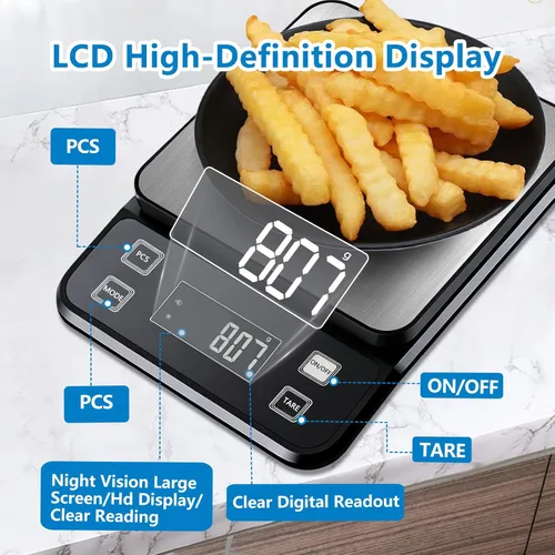 Miniatura 5 de Báscula de alimentos impermeable IPX7 de 0.00 oz, báscula de cocina de precisión, báscula digital de alimentos de 22.0 lbs/22 libras, recargable por