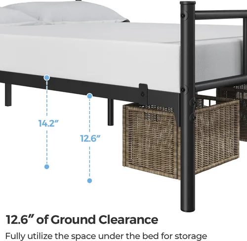 Miniatura 6 de Topeakmart Base de cama de metal clásico negro de 13 pulgadas con cabecero, base de colchón, cama de plataforma, base de cama con listones