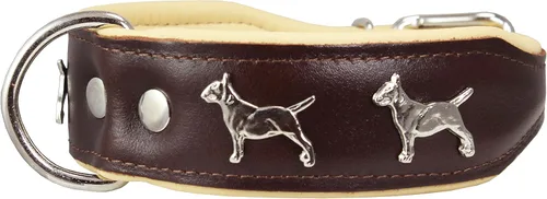 Miniatura 2 de Collar de perro acolchado de cuero suave de cuero real, Bull Terrier, 1.75 pulgadas de ancho. (Cuello de 13 a 15.25 pulgadas, marrón/beige)