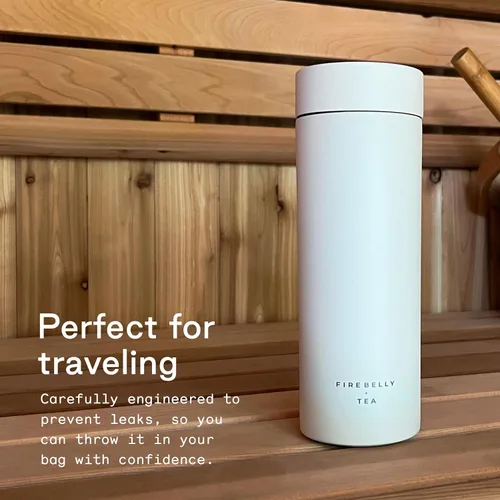 Miniatura 7 de Firebelly Tea, Taza infusor de té de viaje con colador, vaso aislado para té o café de hojas sueltas, botella a prueba de fugas para bebidas Blanco