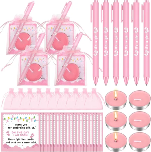 Miniatura 7 de Ctosree 100 juegos de regalos de baby shower para invitados, 100 velas de baby shower, 100 etiquetas de agradecimiento, 100 bolsas de regalo