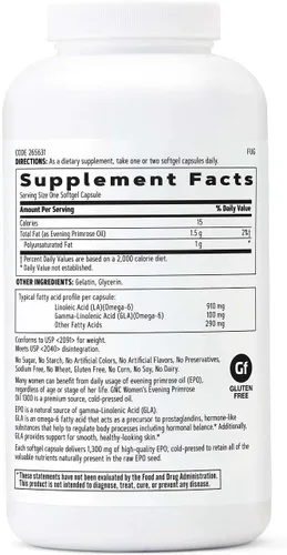 Miniatura 2 de GNC Aceite de onagra (EPO) para mujer de 1300 mg Apoya el equilibrio hormonal, la inmunidad, la salud saludable de la piel y el corazón Vitamina