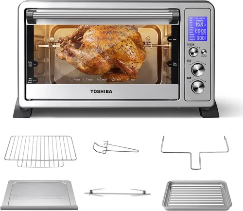 TOSHIBA Horno tostador de convección 10 en 1, horno de encimera de 6 rebanadas, 1500 W con funciones de tostada, horneado, asador, asador y pizza,