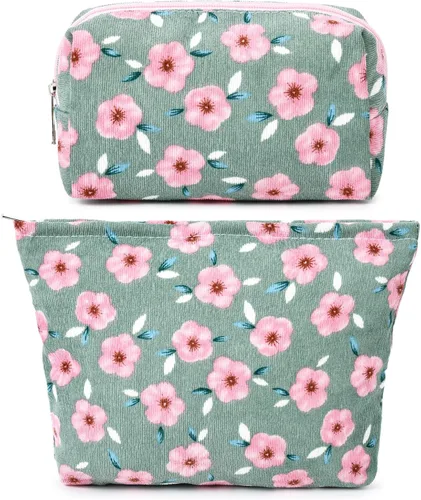 Miniatura 18 de SOIDRAM 2 Piezas de Bolsa de Maquillaje a Rayas Grande, Bolsa de Cosméticos de Cordura de Gran Capacidad, Bolsa de Lona Mixta de Artículos de Rayas