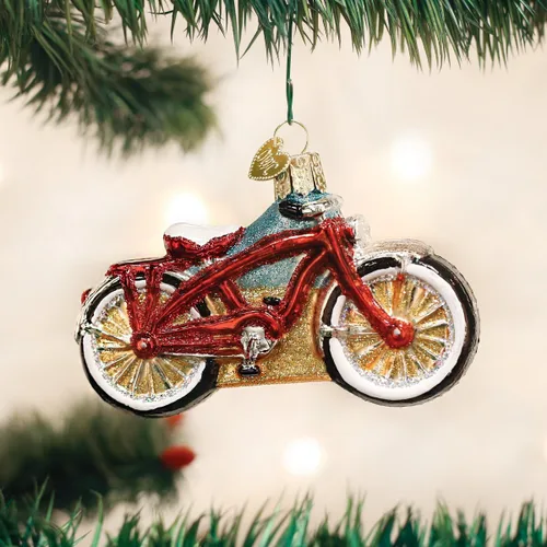 Miniatura 2 de Old World Christmas Cruiser Bike - Adorno de cristal soplado para árbol de Navidad, decoración navideña hecha a mano, colección deportiva