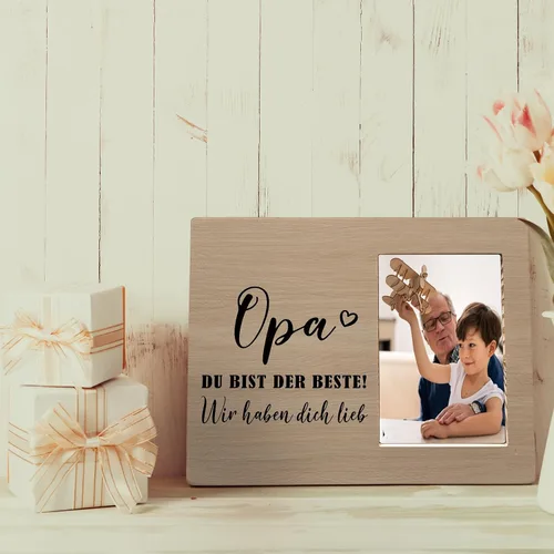 Miniatura 4 de MAQIKA Opa Du Bist Der Beste - Marcos de fotos de madera para abuelo alemán, regalo de Navidad para abuelo de parte de nietos, marco de fotos
