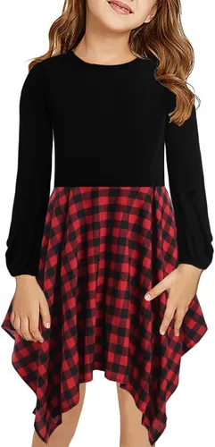 Miniatura 4 de KYMIDY Vestido midi alto y bajo para niñas, de manga larga, estilo bohemio, con vuelo, casual, con bolsillos, para niños de 6 a 12 años