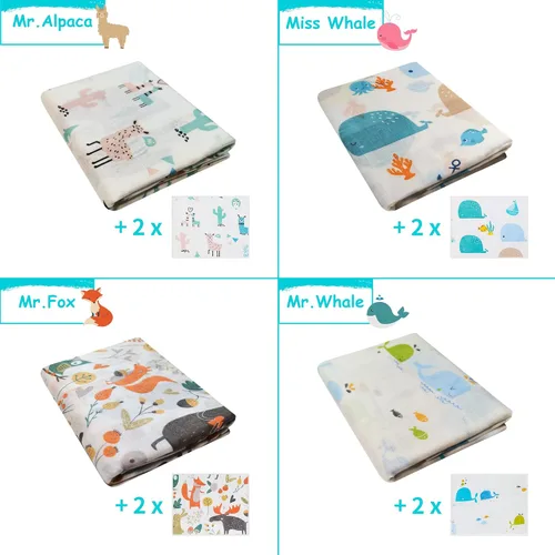 Miniatura 2 de Juego de manta y paños para bebé, 12 piezas de muselina de algodón para bebé, envoltura y paños de lavado unisex para niños y niñas, paquete de 4