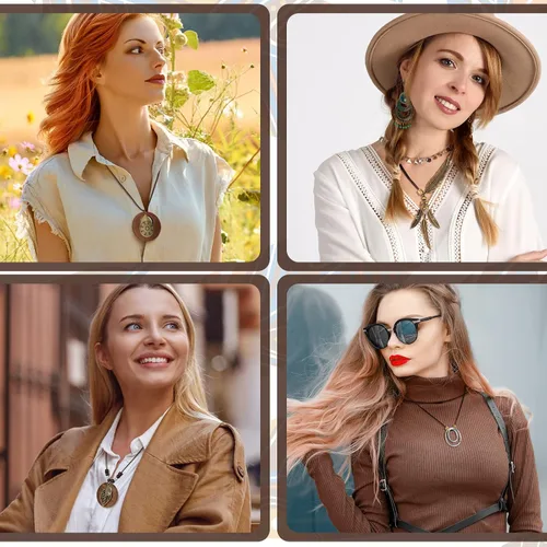 Miniatura 5 de 8 collares largos bohemios para mujer, collares de madera vintage, hechos a mano, hippie, de piel sintética, suéter, joyería