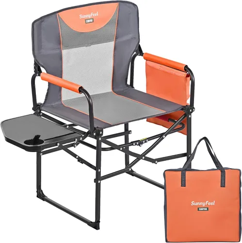 Miniatura 17 de SUNNYFEEL Silla de Director de Camping Extragrande, Sillas de Jardín Plegables Portátiles para Adultos de Servicio Pesado con Mesa Lateral, Bolsillo