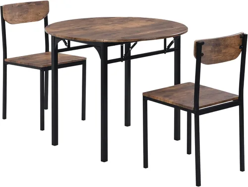 Miniatura 5 de P PURLOVE Juego de mesa de comedor redonda de 3 piezas, mesa de cocina y sillas de madera maciza, juego de 2 mesas de hojas caídas y 2 sillas