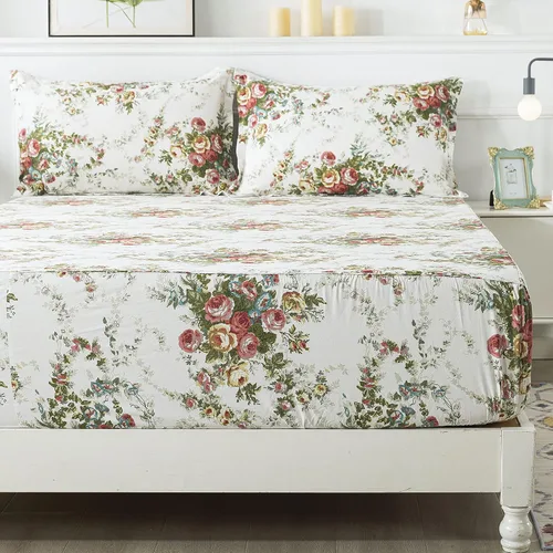 Miniatura 6 de FADFAY Juego de sábanas florales Full de algodón vintage con rosas súper suaves, ropa de cama con flores de jardín, hipoalergénica, para niñas, ropa