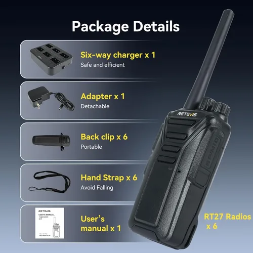 Miniatura 7 de Retevis Walkie Talkies RT27 para adultos, radios bidireccionales resistentes, manos libres VOX, alarma local, radio resistente de 2 vías