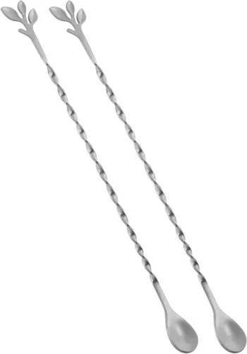 Miniatura 10 de AnSaw Cuchara de cóctel negra de acero inoxidable de 12 pulgadas con mango de hojas, perfecta para mezclar y poner en capas bebidas en tazas altas
