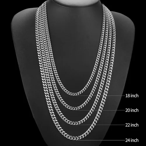 Miniatura 6 de SytsLNKXXX Collar de cadena cubana Miami para hombres y mujeres, acero inoxidable 316L de 40.236in de ancho, 18"20"22"24" de largo, joyería de hip