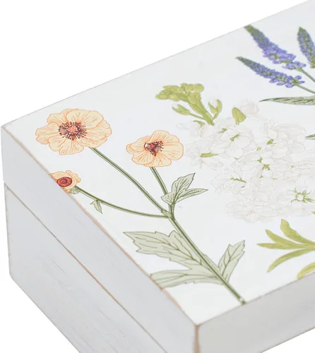 Miniatura 9 de Pequeña caja decorativa con tapa con bisagras, caja de almacenamiento de recuerdos hecha a mano de madera, caja de joyería con estampado floral