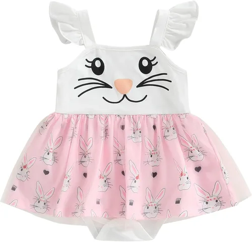 Traje de Pascua para bebé niña, lindo vestido de conejo, vestido de lentejuelas sin espalda, vestidos de juego con tul para recién nacido, ropa de