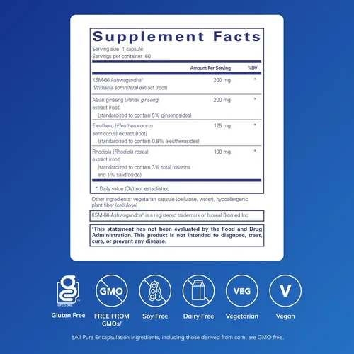 Miniatura 2 de Pure Encapsulations Energy Xtra Fórmula adaptógena para la resistencia* 60 cápsulas