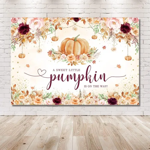 Miniatura 6 de MEHOFOND Telón de fondo de baby shower de calabaza pequeña de 7 x 5 pies para niñas, estilo bohemio, otoño, floral, recién nacido, decoración