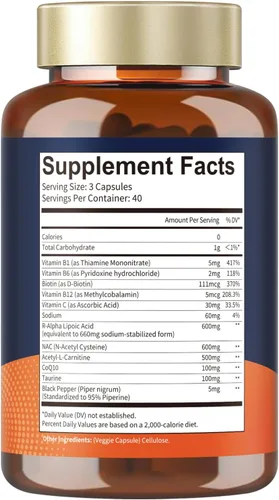 Miniatura 7 de Totaria Ácido R Alfa Lipoico 600mg - Suplemento de ALA Estabilizado para Soporte de Neuropatía, Salud de los Nervios, Sistema Nervioso