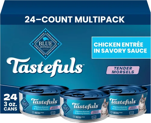 Blue Buffalo Tastefuls Tender Morsels - Comida húmeda para gatos adultos con salsa salada, ingredientes naturales mejorados con vitaminas, minerales