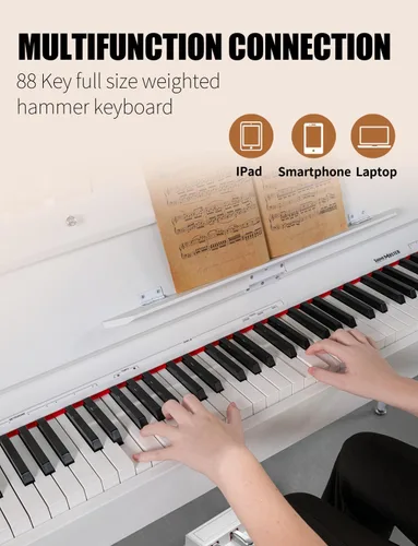 Miniatura 2 de UISCOM 88 teclas ponderadas Piano digital para el hogar - Piano eléctrico de escritorio de madera se transforma entre escritorio y tocador - Teclado