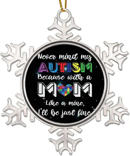 Miniatura 14 de Adornos de Navidad con diseño de copo de nieve de metal para concientización sobre el autismo, adornos de Navidad para autismo, regalo de autismo