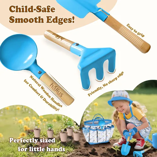 Miniatura 5 de Juego de herramientas de jardinería para niños 18 piezas, juego de jardinería para niños y niñas que incluye bolsa de mano, regadera, delantal