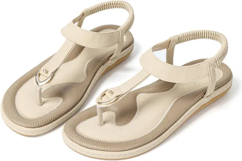 Miniatura 4 de SHIBEVER Sandalias bohemias para mujer de verano con cuentas y tirantes delgados al tobillo, zapatos elegantes
