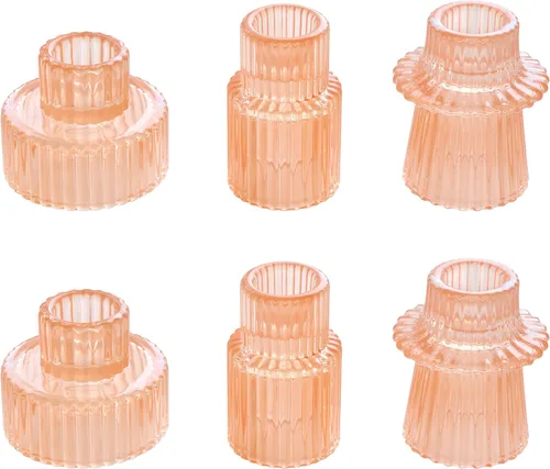 Miniatura 30 de Vixdonos Juego de 3 portavelas de cristal rosa para velas cónicas, velas de pilar y velas de candelita