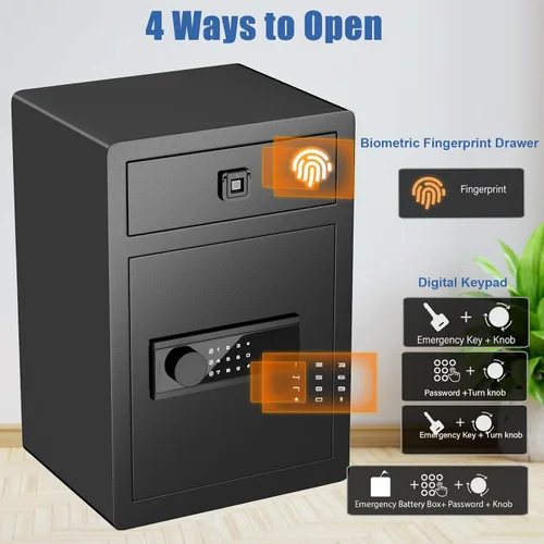 Miniatura 4 de 2.4 Cu Ft Small Safe Box Fireproof Waterproof -Home Safe with Biometric Fingerprint Drawer & Removable Shelf, Dual Alarm System,Gun Safe for