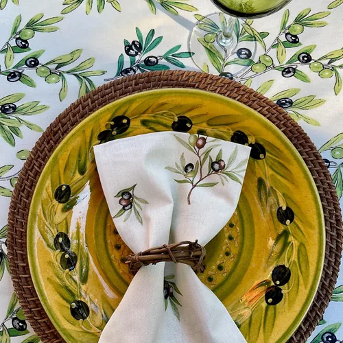 Miniatura 5 de Amelie Michel Servilleta francesa 100% algodón con estampado de aceitunas, verde Hecho en Francia Juego de 4