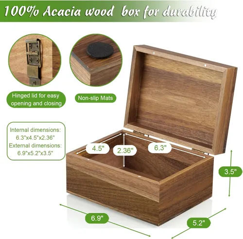 Miniatura 3 de DRASTAR Caja de Recuerdos, Caja de Memoria de Madera de Acacia con Tapas con Bisagras, Caja de Joyería de Madera, Caja de Almacenamiento Pequeña