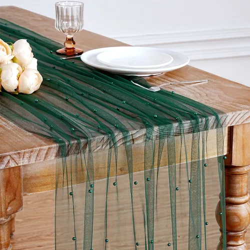 Miniatura 39 de LuoluoHouse Camino de Mesa de Perla para Centros de Mesa de Boda: Camino de Mesa de Perla de 10 pies, Decoración de Mesa de 29x120 Pulgadas de Tul