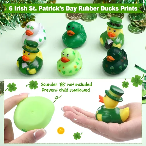 Miniatura 3 de Jerify 96 patos de goma para el día de San Patricio, 6 estilos, patos de trébol para baño, piscina, cumpleaños, regalos irlandeses del día de San