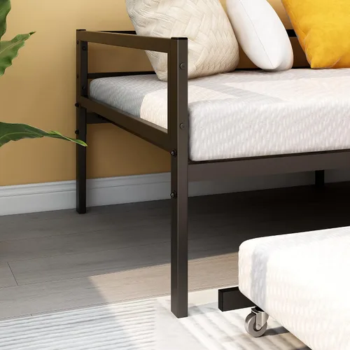 Miniatura 7 de HOMERECOMMEND Sofá cama de metal de tamaño individual con nido y listones de metal resistente, soporte para sofá cama, plataforma doble, base