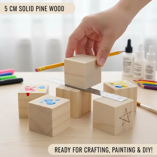 Miniatura 6 de Bloques de madera para manualidades, cubos de madera sin terminar, bloques de madera natural de 2 pulgadas, paquete de 8 bloques cuadrados