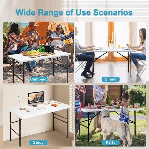 Miniatura 4 de Bblife Mesa portátil plegable para eventos de 4 pies, mesa de camping de plástico con 2 alturas ajustables, mesa de utilidad resistente para Blanco