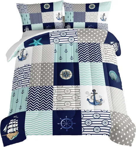 Miniatura 14 de HOSIMA Juego de edredón de tortuga marina, juego de edredón con temática de playa costera tamaño Queen para niños, adolescentes y niñas, decoración