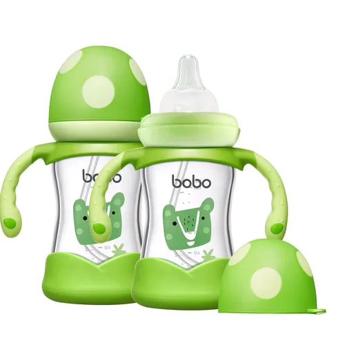Miniatura 9 de YOHKOH Biberón de vidrio natural con pezón de respuesta natural, biberones de cuello ancho con asa, juego de biberones anticólicos para recién