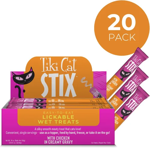 Miniatura 2 de Tiki Cat Stix - Golosinas húmedas para gatos, pollo, caja de 10 onzas (20 unidades)