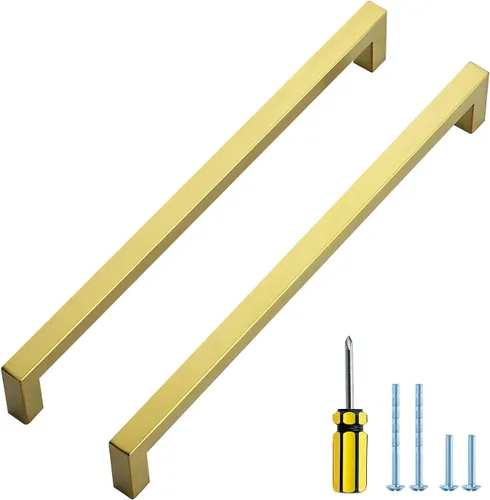 Miniatura 19 de Ravinte Paquete de 5 tiradores dorados de latón brusehed de 3 pulgadas para gabinetes de cocina, herrajes de cocina cuadrados dorados para gabinete