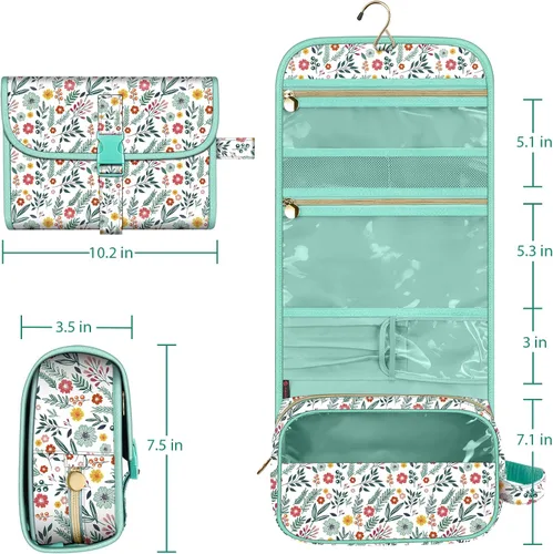 Miniatura 6 de Fintie - Bolsa de viaje portátil para cosméticos y artículos de aseo, bolsa grande colgante resistente al agua, organizador de maquillaje y Primavera