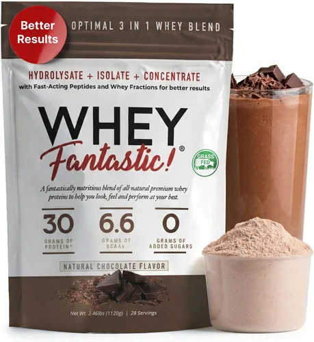 Miniatura 8 de Fantastic Nutrition Proteína de suero en polvo 3 en 1, sin sabor, 2.2 libras, 1.06 oz de proteína alimentada con pasto de hidrolizado de suero