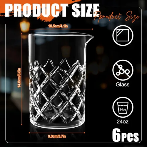 Miniatura 2 de Dandat 6 Pcs Cocktail Mixing Glass 24 oz Crystal Stirring Glass Thick Bottom Seamless Cocktail Pitcher for Home Bartender Bar Whiskey Martini Drink