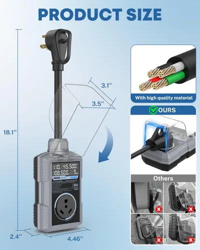 Miniatura 6 de Kohree Protector contra sobretensiones RV de 30 amperios, 18000 julios, protección contra sobretensiones de sobretensión, adaptador de enchufe RV