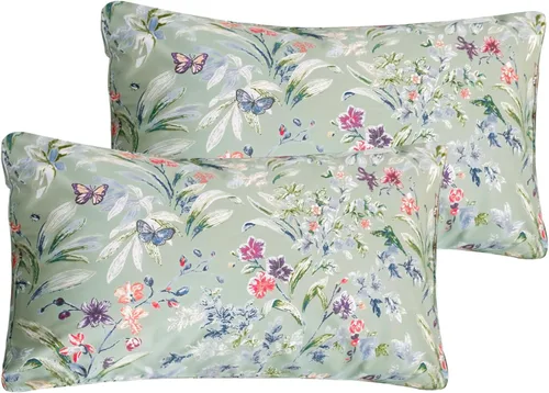 Miniatura 10 de QSH Juego de 2 fundas de almohada 100% de algodón egipcio con estampado botánico de flores amarillas, fundas de cama de lujo con cierre de sobre